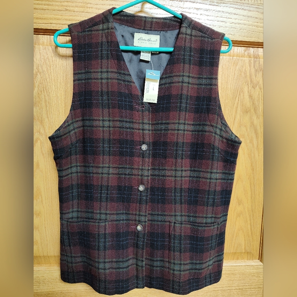 NWT Women's Eddie Bauer Vintage Plaid Wool Vest from the 90's